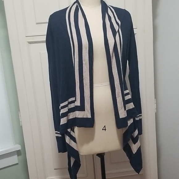 Knit Sweater Striped Button Down Cardigan in Cream Navy main image 1